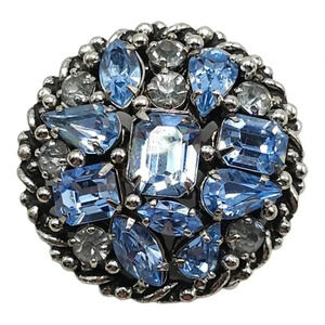 Barclay Ornate Blue Rhinestone Brooch Pin Silver Tone Vintage FOR REPAIR